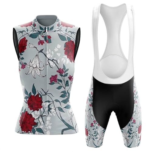 Maillot cyclisme femme sans manches Tenue de vélo été avec cuissard à bretelle gel 19D
