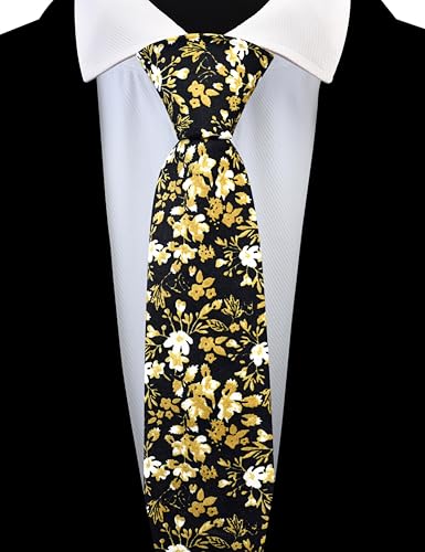 Image of GUSLESON Fashion 2.4 inch(6cm) Floral Skinny Tie for Men Slim Flower Print Cotton Necktie for Wedding Party