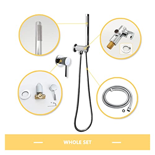 Ensemble de douche à main rond chrome brillant avec mitigeur encastré mural