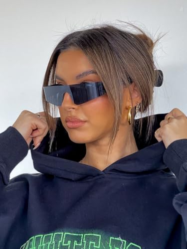 SORVINO Wrap Around Y2K Sunglasses for Women Men, Cyberpunk Trendy Rimless Futuristic Black Silver Sunglasses Fashion2