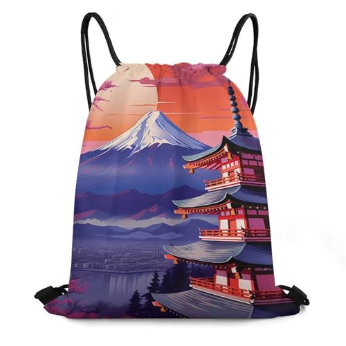 Mount Fuji And Cherry Flowers In Japan Famous Landscape Drawstring Backpack Durable Sport Gym Bags Daypack for Men Women 35 * 42cm