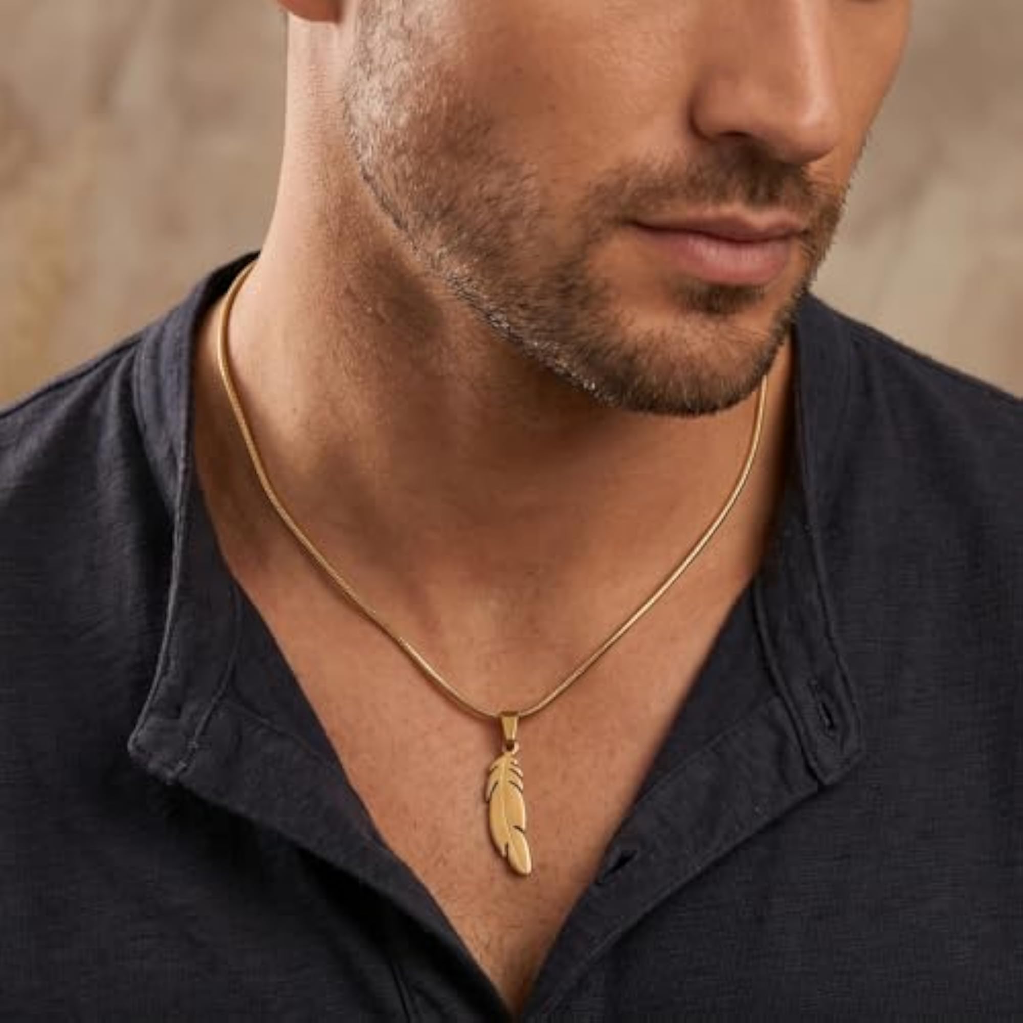 Men's Stylish Stainless Steel Feather Pendant Necklace