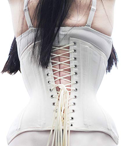 Womens Heavy Duty Double Steel Boned Cotton Underbust Waist Trainer White Corset3