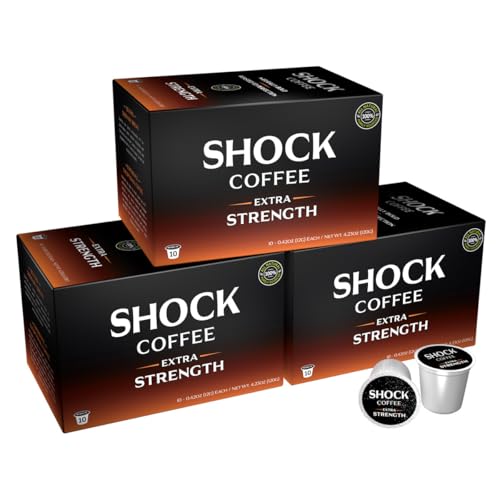 Shock Coffee Extra Strength Cups - Bold all Arabica Med-Dark Roast - Fresh Look - Richer Taste 30 count