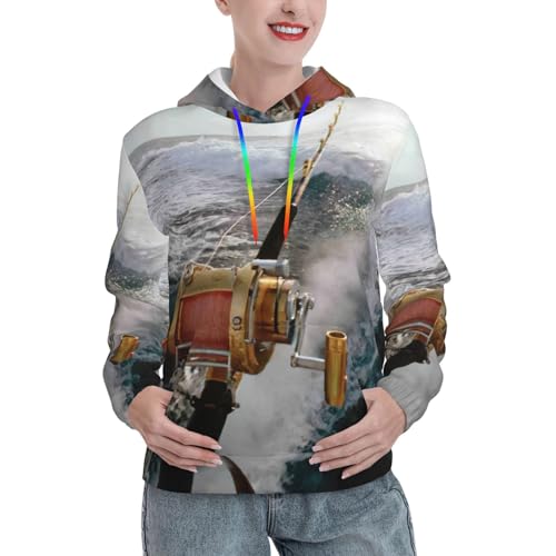 Sweat à capuche canne à pêche pour femme avec poche kangourou d'automne