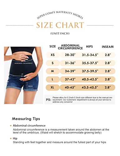 Hofish Women's Over The Belly Pregnancy Support Breathable Maternity Jeans Shorts Rolled-Up Style Dark Blue Large #TOP2