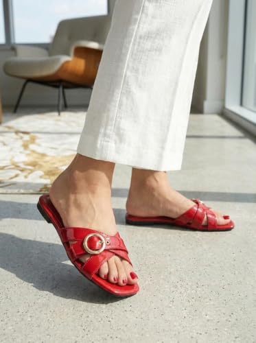 Image of ELLE Women's Criss-Cross Patent Multi-Strap Square-Toe Sandal
