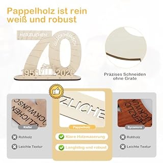 Seutgjie Decorazione per 70° compleanno, donna uomo, regalo in denaro, 70 pezzi, in legno originale, con catena luminosa a LED, per uomini e donne, anniversario, decorazione da tavolo 1956-2026