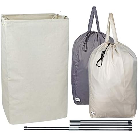 UniLiGis Laundry Hamper, Collapsible Laundry Basket with Removable Laundry Bags, Linen Clothes Hamper for Bedroom, Laundry Room, Bathroom, College, Beige Cover