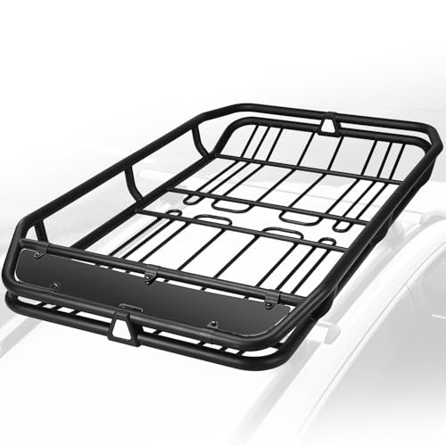 Auto Dynasty Roof Rack Cargo Carrier Basket Fits Vehicles with Crossbars, Universal Car Top Luggage Holder for Cars Trucks SUVs, 68 x 41 x 8 Inch, Rough Textured Powdercoat Black Mild Steel