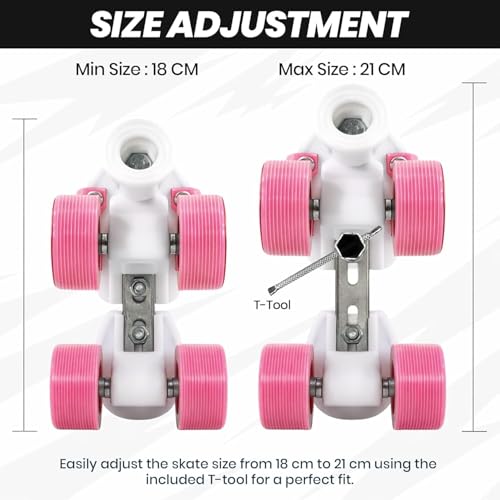 Image of Jaspo Kids Delite Intact Junior Roller Skates Combo (Skates+Helmet+Knee+Elbow) Suitable for Age Upto 5 Years, Adjustable Skates-18 to 21 cms-Color-(Pink)