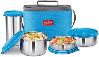 MILTON Delicious Combo Lunch Box Set Soft Insulated Tiffin Box (3 Stainless Steel Round containers,BPA Free, Snack Box with Bag, Leak-Proof, Easy to Carry| Set of 3, Blue