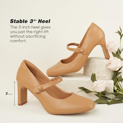 Womens Mary Janes Chunky Heels Square Toe Pumps4