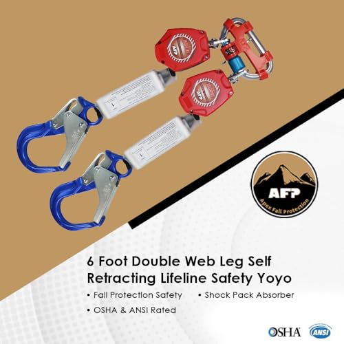 AFP Demon 6 Foot Double Web Leg Self Retracting Lifeline Safety Yoyo, Shock Pack Absorber, Aluminum Rebar Pelican Hook & Aluminum Carabiner Fall Protection Arrest Limiter SRL | OSHA & ANSI Rated by AFP - Image 2