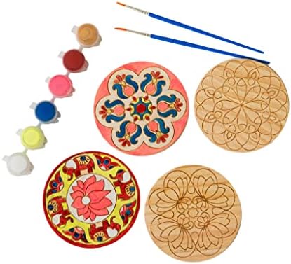 Make Your Own Rangoli Coaster Kit - DIY 4 Wooden Coasters, Kulture Khazana, Use for Holi Activity, Party Or Decoration image 3