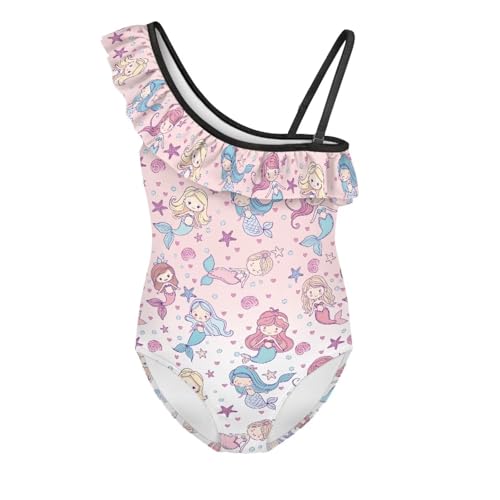 Image of Girls Swimsuit One Piece Ruffle Swimsuit Non-Slip Straps UPF 50+ for Girls Size 3-14 Years