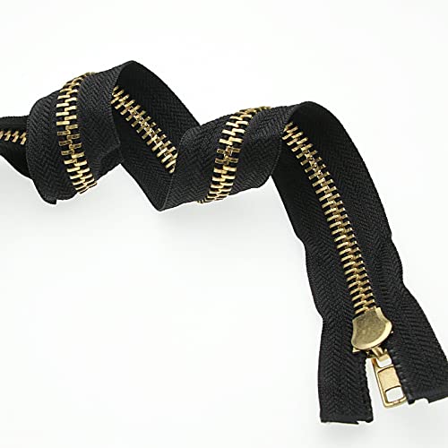 #10 30 Inch Brass Separating Jacket Zipper, Gold Metal Zipper, Heavy Duty Bulk Zippers For Jackets Coats Sewing Crafts (30" Black&Brass) Shunli #TOP25