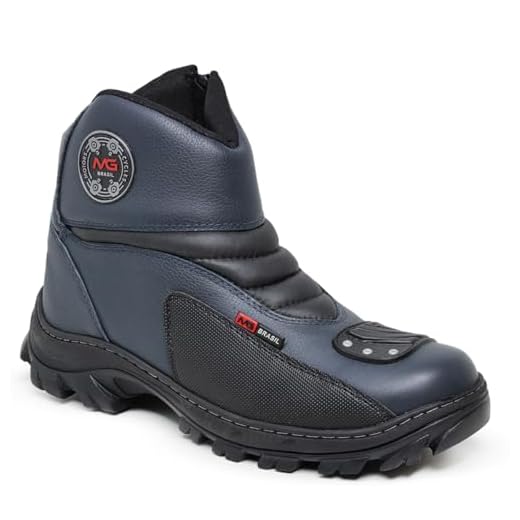 Bota Motociclista Coturno em Couro Genúino Palmilha Gel Zíper Lateral Sola Antiderrapante Costurado 360° (AZUL MARINHO, BR, Adulto, Numérico, 44)