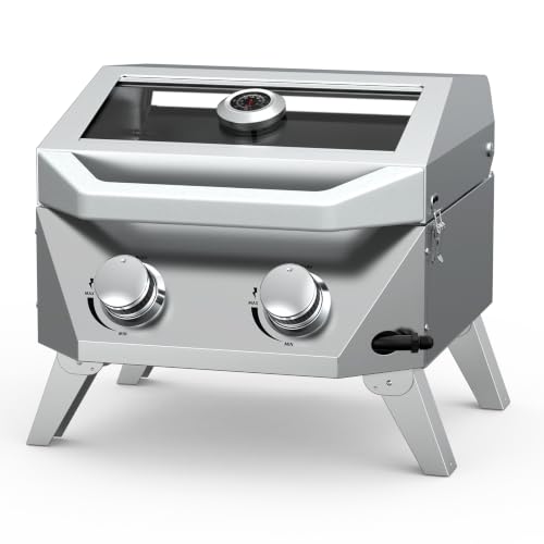Bestfire 2-Burner Tabletop Gas Grill Viewing Glass Lid,