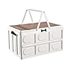 Collapsible Dog Toy Basket with Handles, Dog Stuff Organizer, Portable Pet Storage Bin with Wood Cover for Toys, Snacks and Camping Essentials, Ideal for Car Trunk, RV Trip, Picnic
