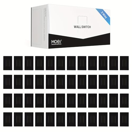MOES 48 Packs Light Switches, Single-Pole or Three-Way On/Off Light Switches, 15 A, 120–277 V, Gloss Black Finish, Self-Grounding Design