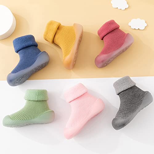 Baby Sock Shoes Solid Soft Non Slip Floor Slipper Toddler Boys Girls First Walking Cozy Fleece Booties Winter Shoes2