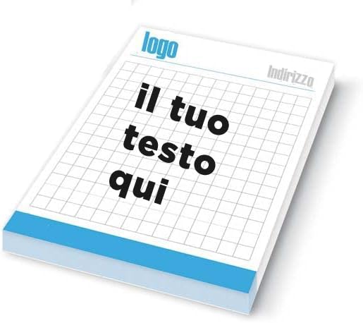 Blocchi intestati personalizzati formato A4 (21X30). Lisci o a quadretti per ogni attività. Personalizzabili con logo, recapiti ecc. 10 Blocchi, 50 fogli per blocco. blocchi gommati in testa