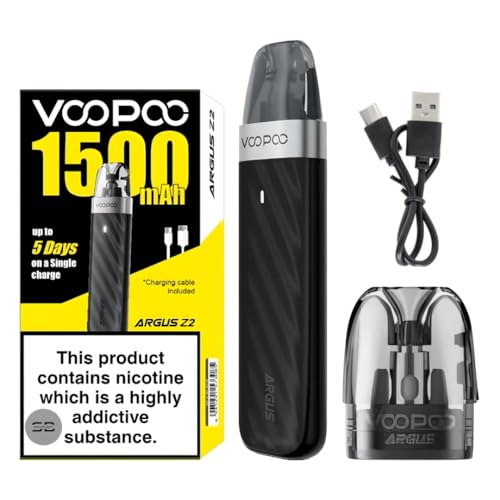 Voopoo Argus Z2 Pod Vape Kit [Silk Black] - 1500mAh Battery Type-C Fast Charging 20W Output 7-Layer Safety Shield Anti-Leak - Compatible with All Argus Pods - No Nicotine