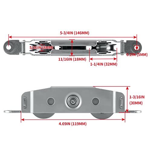 Skelang Sliding Door Tandem Roller Assembly, 304 Stainless Steel Patio Door Roller Replacement, Load Capacity 330Lbs