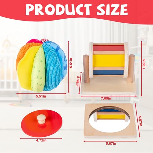 Montessori Baby Toys Play Kit - Mirror, Peekaboo, Knob Puzzle, Spinning Drum, Rainbow Ball - 6-12 Months Toddlers - Image 7