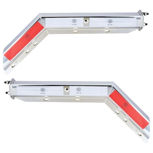 Image of Mud Flap Hanger Chrome Angled Spring Loaded Bracket Mudflap Holder Set, 30 inch Length Rear Bar, 1-1 /8 inch - 2.5 inch Bolt Spacing Mud with Reflective Tapes for Semi Trucks, 1-1 /8 inch Bolt, Silver