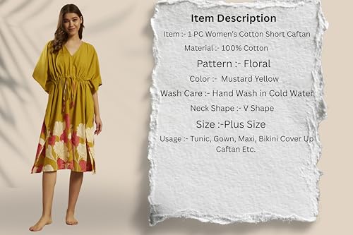 Image of Ravaiyaa Women Printed Cotton V-Neck Knee Length Kaftan Dress Nighty