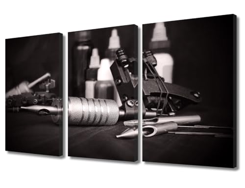 Toile tatouage noir et blanc salon : triptyque mural TUMOVO 61x91