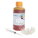 Aomya Yellow Ink Refill Kit 250ml Universal Dye Bulk Ink for Canon HP Epsn Brother Inkjet Printers Refillable Cartridge CISS CIS System (9 oz) with Syringe&Glove…