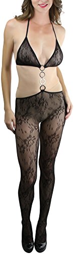 Image of ToBeInStyle Women's Bodystocking Crotchless Peek-A-Boo Fishnet Lace Bodysuit