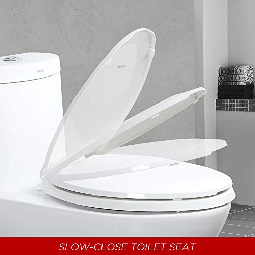 Elongated Toilet Seat with Lid, Quiet Close, Fits Standard Elongated or Oblong Toilets, Slow Close Seat and Cover, Oval, White