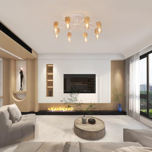 Dorlink Sputnik Chandelier, 8 Light White Vintage Mid Century Modern Ceiling Light Fixtures, 180° Adjustable E27 Lamp Cap Pendant Lighting Fitting for Dining Room, Kitchen, Living Room, Bedroom