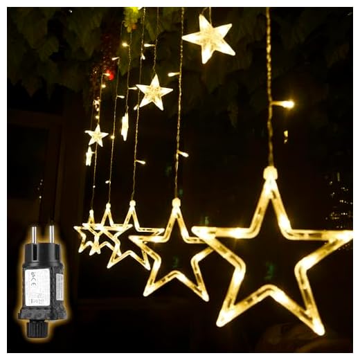 Cadena de luces LED de colores Salcar de 2 * 1 metros, cortina 12 estrellas de colores para navidad, decoracion de fiestas, celebraciones, 8 programas de cambio de luz (luz cálida)
