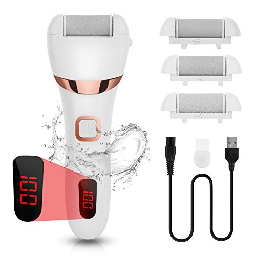 Electric Callus Remover for Feet, Sendowtek Foot Scrubber Rechargeable Electric Foot File Pedicure Kit for Cracked Heels and Dead Skin with IPX7 Waterproof Design 3 Roller Heads 2 Speeds White