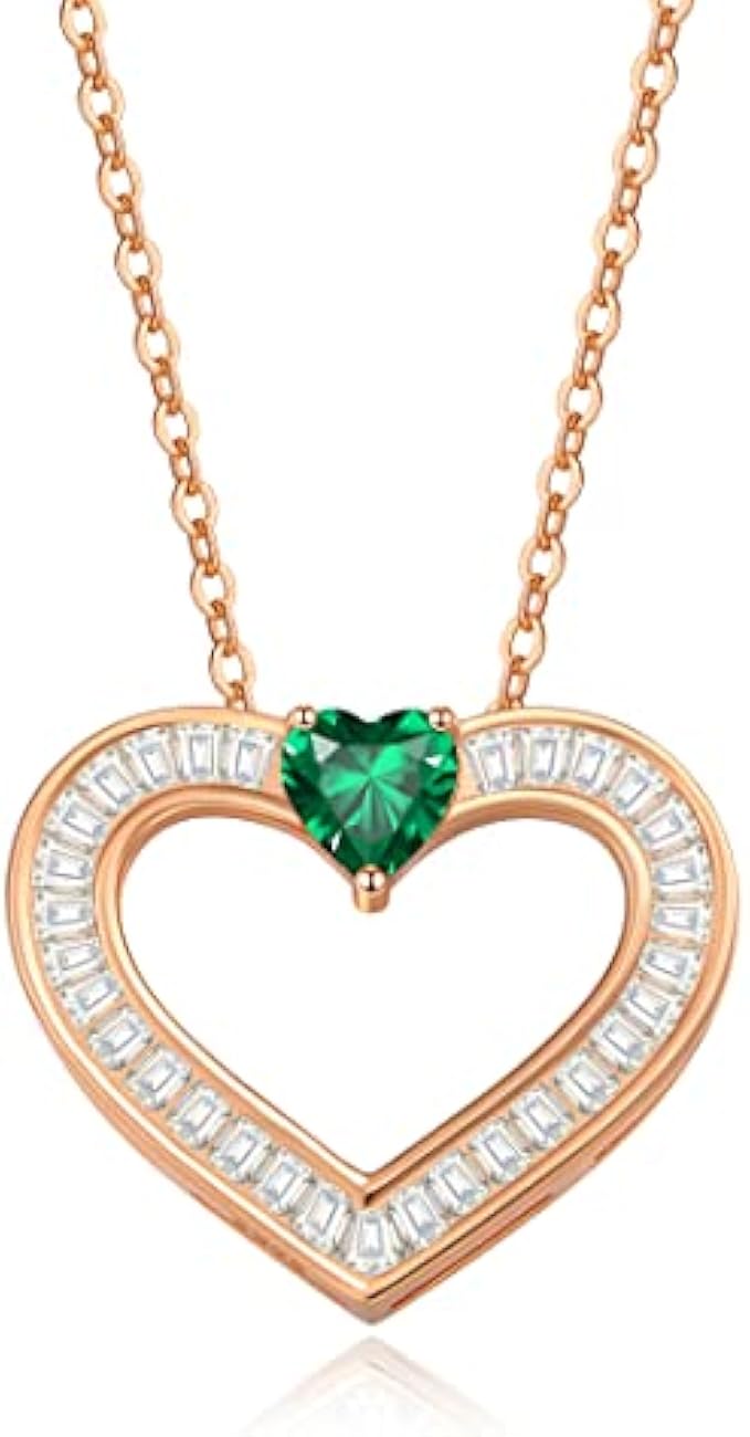 LOUISA SECRET Heart Necklaces for Girls, 925 Sterling Silver Pendant Necklace with Tapered Baguette CZ, Mother’s Day Birthday Anniversary Jewelry Gifts for Mother Girls Daughter Girlfriend Women Her