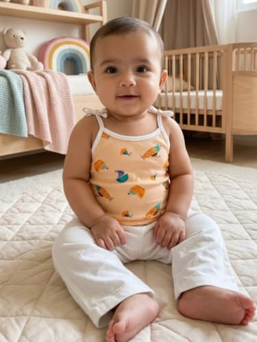 Image of Little Angels Baby Organic Cotton Tie-Knot Sleeveless Jhabla Vest Set | Pack of 4 | Soft & Breathable Printed Tops for Newborn & Infant Girls (0-12 Months)