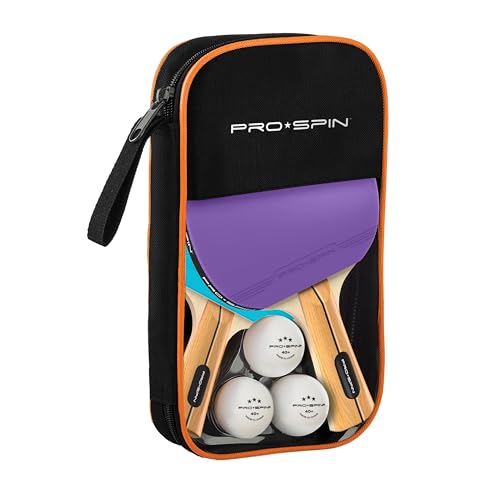 PRO-SPIN Tischtennisschläger – Hochleistungs-Tischtennis Set | Premium Tischtennisschlaeger, 3-Sterne-Tischtennisbälle, Kompakte Aufbewahrungstasche (Lila|Blau, Set für 2 Spieler)