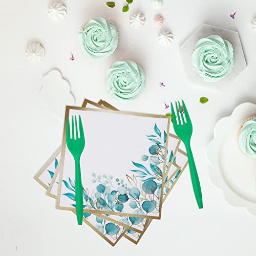 Nvaejnjt Baby Shower Tableware Plates And Napkins, Sage Greenery Paper Plates With Gold Foil And Napkins,Plastic Fork Oh Baby Dessert Plate, Perfect Tea Party Supplies For Baby Boy Girl Decorations #TOP4