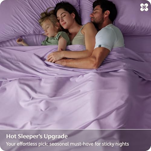 Image of Bedsure PureWoven 100% Rayon Derived from Bamboo, Full Size Sheets, 4 PCS | Cooling Sheets for Hot Sleepers, Breathable & Silky Soft, 16 inch Deep Pocket, Hotel Luxury Bedding, Lilac