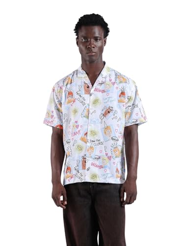 Chemise homme style décontracté coupe ample blanche imprimée à col cubain L