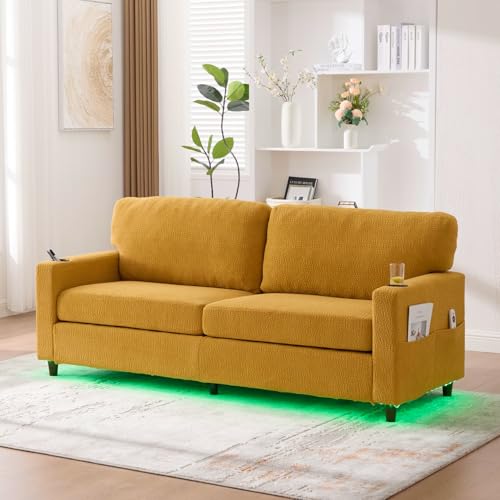 EURHCIO Canapé 2 Places en Chenille,Petit Canapé Moderne,Fauteuil 2 Places,avec Port USB Type-C,éclairage LED,Porte-gobelets et Poches latérales,pour...