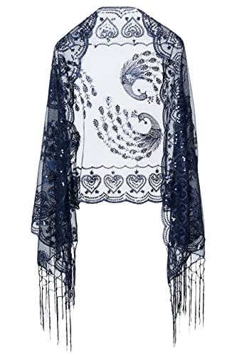 Image of BABEYOND 1920s Sequined Shawl Wraps for Women Fringed Evening Cape Wedding Bridal Shawl Scarf for Evening Dresses Party