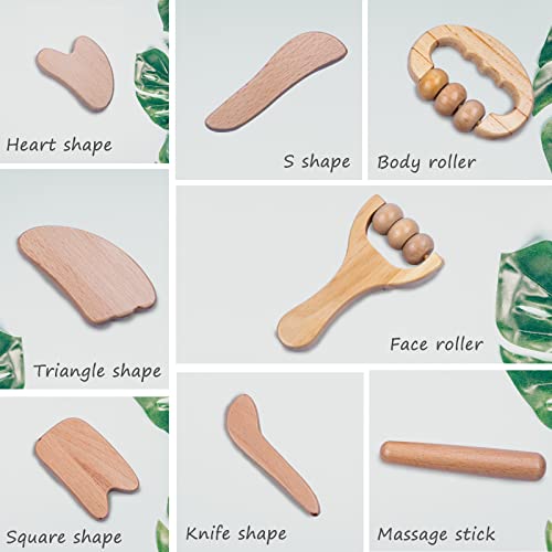 Allshow Wood Facial Therapy Kit, 8 Pcs Maderoterapia Facial Kit, Wood Therapy Set For Face And Body, Wooden Face Sculpting Set- Aging Wrinkles, Puffiness Facial Skin Massager #TOP1