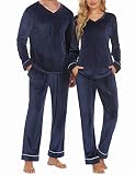 Ekouaer Pyjama Lang Herren Schlafanzug Langarm Oberteil und Pyjamahose Zweiteilig Pyjamaset Nachtwäsche Sleepwear Hausanzug mit Taschen Blau M