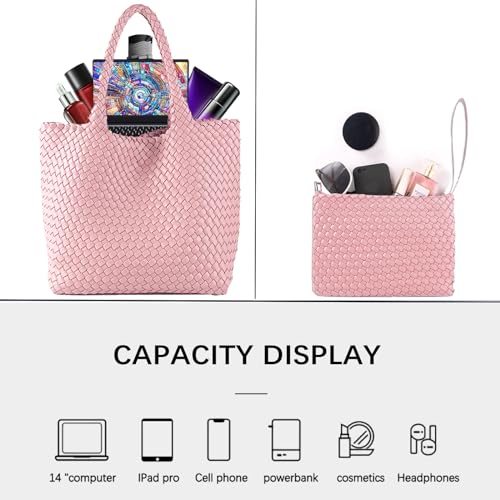 Image of JINMANXUE Unisex Fashion Woven Bag Damen-Tragetasche, Pink1, 16.1 inch W x 7.1 inch D x 11 inch H